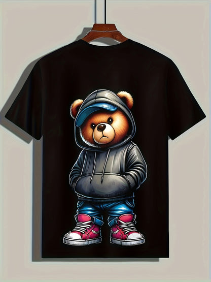 Men's Graphic T-Shirt - Retro Geometric Bear Design for Casual Outings