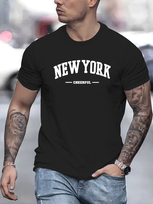 Men's New York Creative Printed Casual Novelty T-shirt, Short Sleeved Summer&spring Top, Comfortable Fit, Fashionable Street Casual Round Neck T-shirt, Suitable For Daily Wear