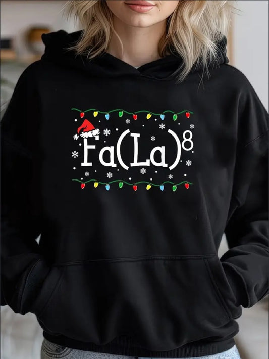 Christmas Theme Women'S Hoodie - Casual Long Sleeve Pullover With Festive Print, Knitted Hooded Sweatshirt For Spring Autumn, Machine Washable