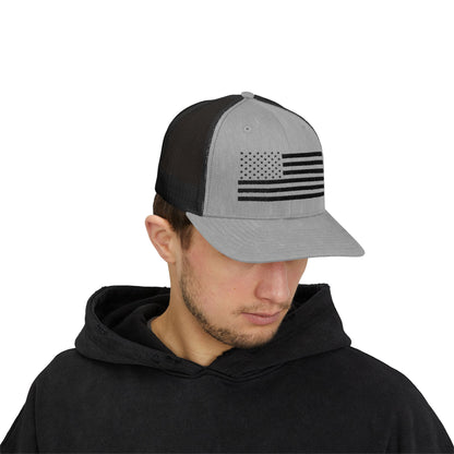 Black American Flag Snapback Trucker Cap - Stylish Mesh Hat for Outdoors and Casual Wear