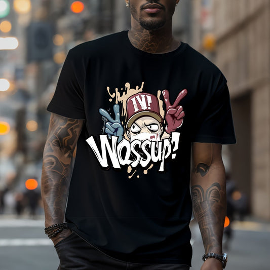 What's Up Fashionable Printed Summer And Spring Men's T-shirts, Casual Short Sleeved Fashionable Style T-shirts, Sports New Products, Casual New Tops