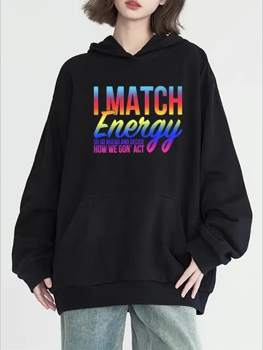 Graphic Appeal, Women's Casual Hoodie With Letter Print & Kangaroo Pocket - Long Sleeve, Machine Washable