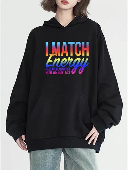 Graphic Appeal, Women's Casual Hoodie With Letter Print & Kangaroo Pocket - Long Sleeve, Machine Washable