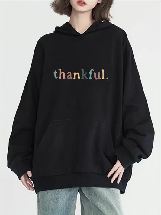 Tankful Print Kangaroo Pocket Hoodie, Casual Long Sleeve Hooded Sweatshirt, Women's Clothing