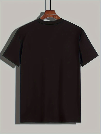 Men's Novel Letter Printed T-shirt, Polyester Blend, Casual Round Neck T-shirt, Machine Washed, Comfortable Regular Fit