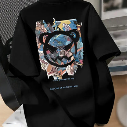 Boys' Colorful Cat Head Graphic Tee - Casual Crew Neck, Short Sleeve, Machine Washable - Perfect For Spring Summer