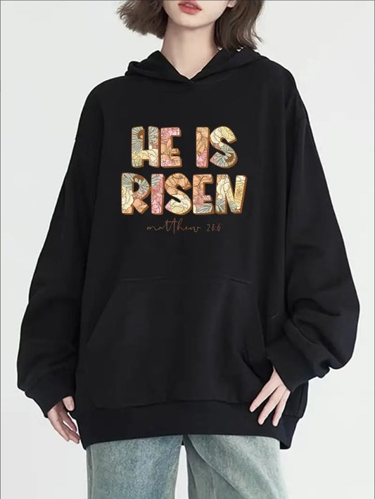Women's Casual Hoodie With Letter Print - Long Sleeve, Round Neck With Pockets, Cozy Knit Pullover For Fall & Winter