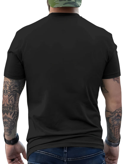 Men's Casual Polyester Round Neck T-shirt With 3D Shark And Halloween Pumpkin Patterns, Fitted Knit Fabric, Slightly Elastic