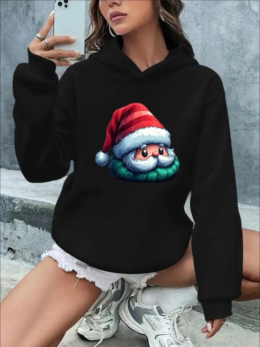 Letter And Graphic Print Hoodie With Drawstring Casual Hooded Sweatshirt, Best For Christmas