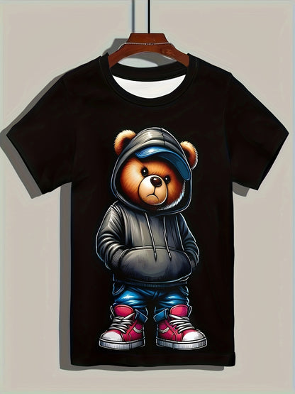 Men's Graphic T-Shirt - Retro Geometric Bear Design for Casual Outings