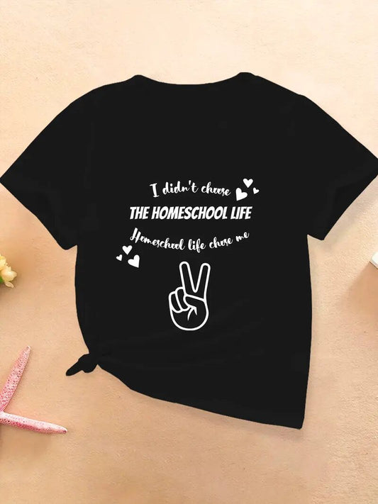 Women's Graphic T-Shirt - Stylish Black Printed Short Sleeved Top