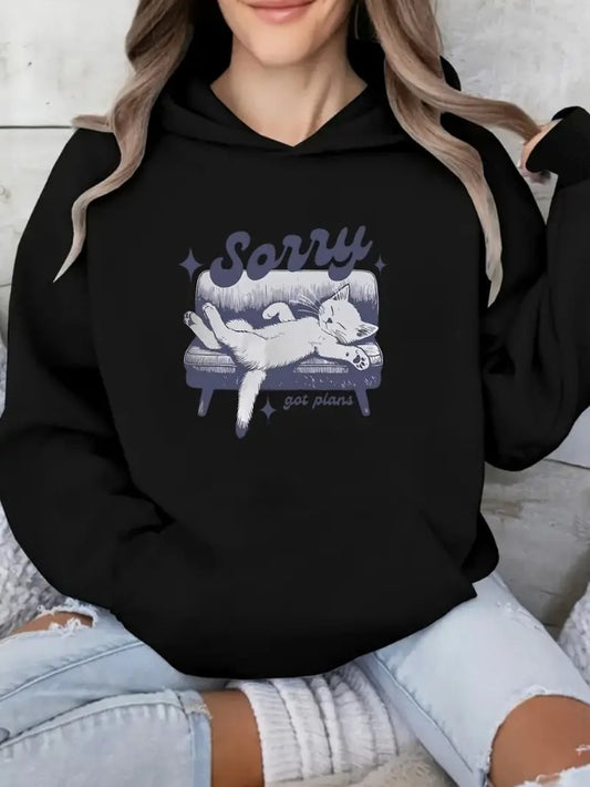 Whimsy Cat Women'S Casual Long Sleeve Hoodie With Kangaroo Pocket  All-Season Hooded Collar, Printed Cat Graphic Sweatshirt