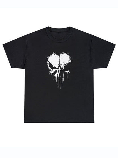 Men's Fashionable Skull Print Sports T-shirt, Summer Casual Elastic Round Neck T-shirt