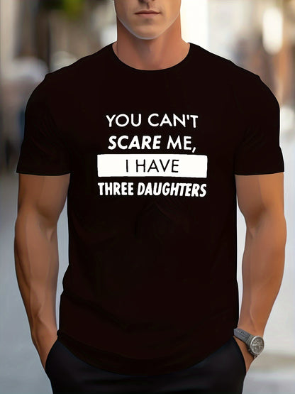 Men's Novel Letter Printed T-shirt, Polyester Blend, Casual Round Neck T-shirt, Machine Washed, Comfortable Regular Fit