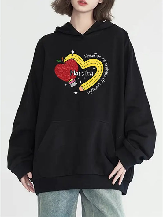 Women's Casual Long Sleeve Hoodie With Kangaroo Pocket, Creative Maestra Graphic Print Machine Washable - All Seasons