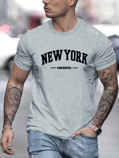 Men's New York Creative Printed Casual Novelty T-shirt, Short Sleeved Summer&spring Top, Comfortable Fit, Fashionable Street Casual Round Neck T-shirt, Suitable For Daily Wear