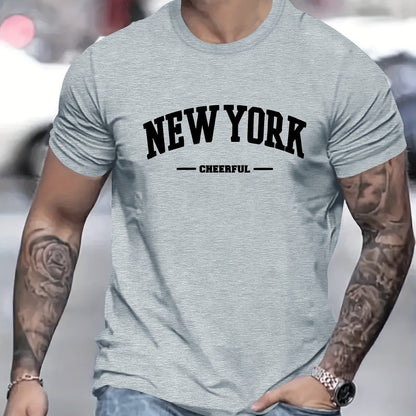 Men's New York Creative Printed Casual Novelty T-shirt, Short Sleeved Summer&spring Top, Comfortable Fit, Fashionable Street Casual Round Neck T-shirt, Suitable For Daily Wear